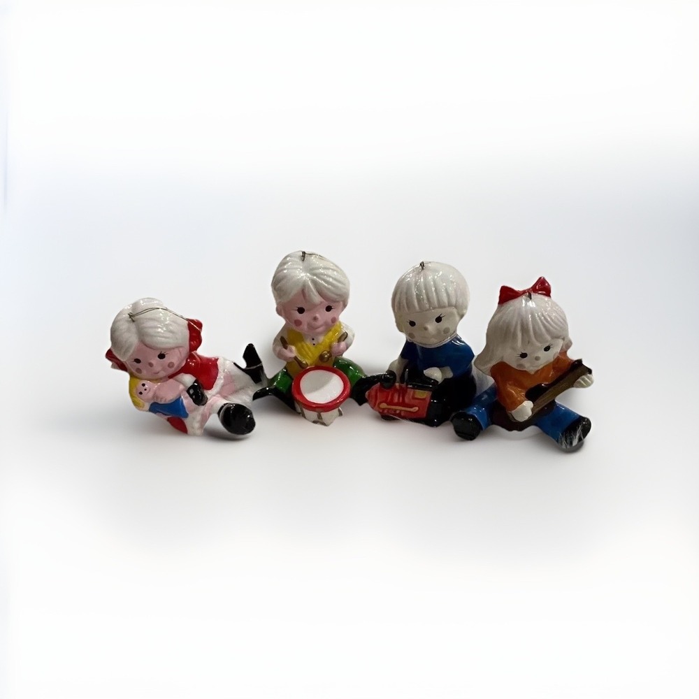 Vintage‎ Christmas Ornaments Children Playing Instruments China Taiwan Set Of 4